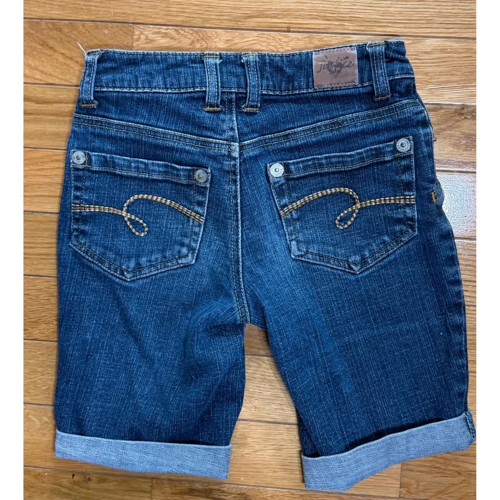 Justice Girls Denim Bermuda Shorts Dark Wash Cuffed Simply Low Size 10S Stretch